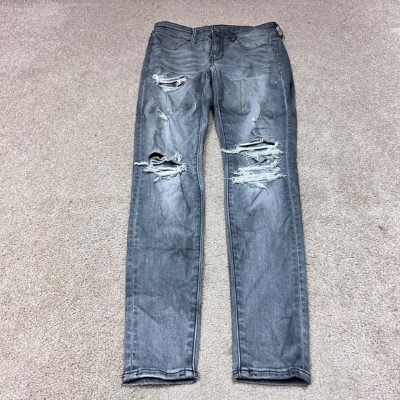 American Eagle Outfitters Jegging Jeans Women’s Gray Distressed Pockets Size 2 - Picture 1 of 10